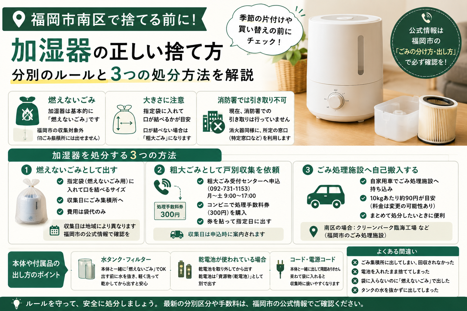 福岡市南区】加湿器はどのごみ？燃えないごみと粗大ごみの分かれ目